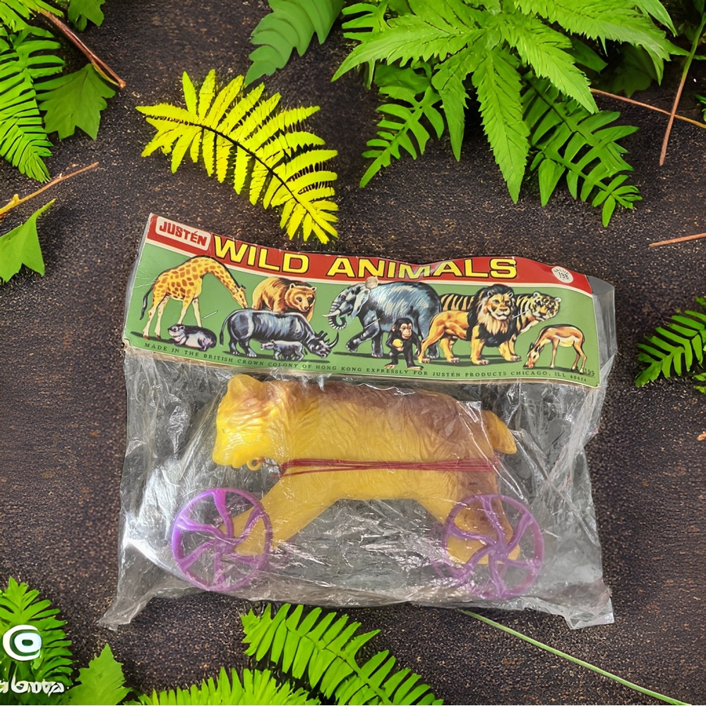 Vintage JUSTEN Wild Animals Plastic Pull Toy UNOPENED Bear 🐻 British Colony